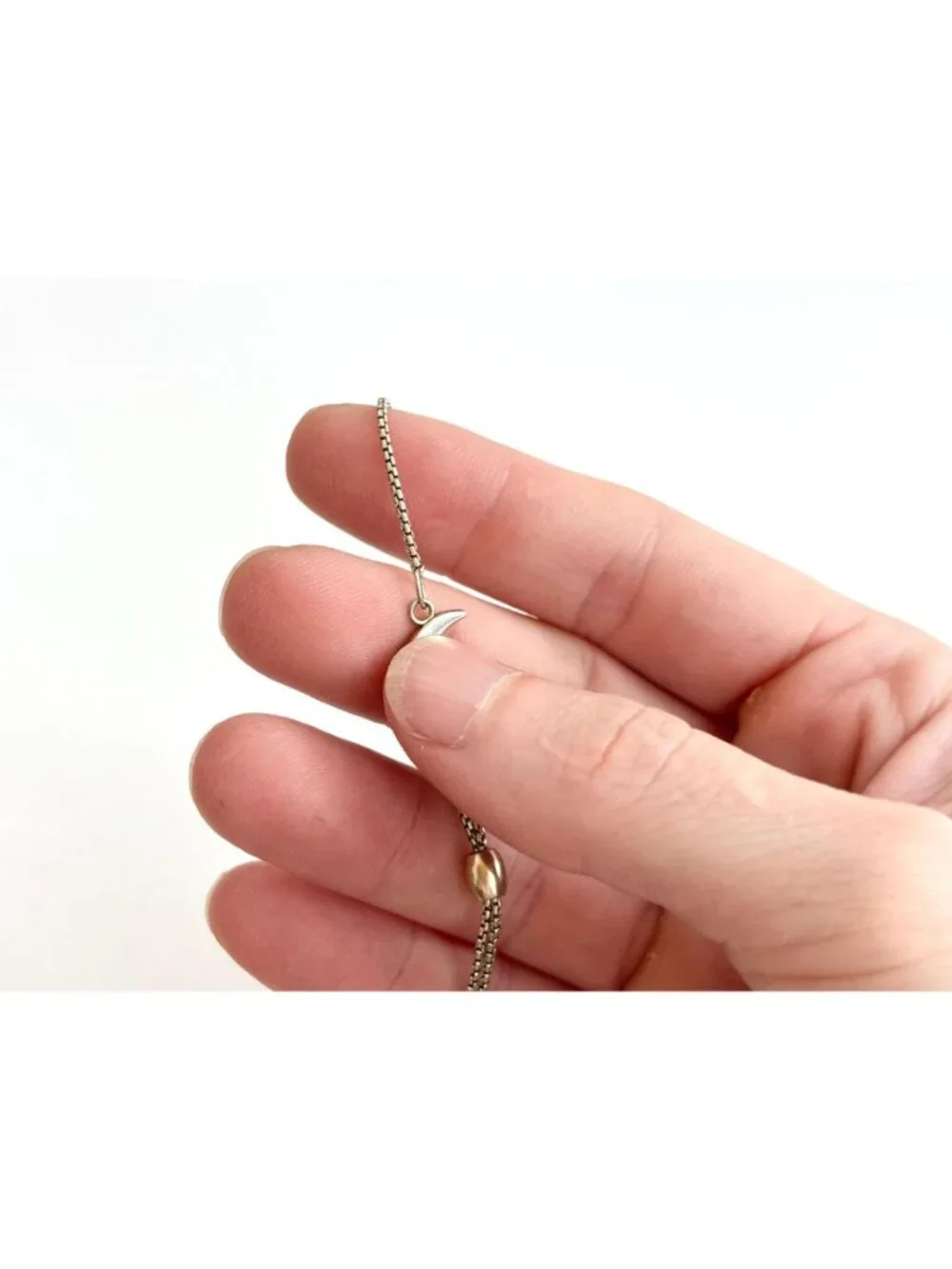 Adjustable Crescent Moon Pendant Minimalist Vintage Sterling Silver 925 Bracelet